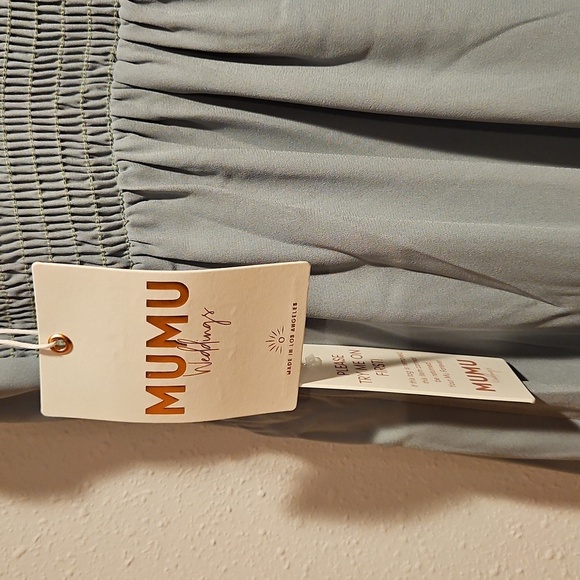 NWT Show Me Your MuMu Weddings Claire Tie Shoulder midi dress in silver sage L - Picture 5 of 9